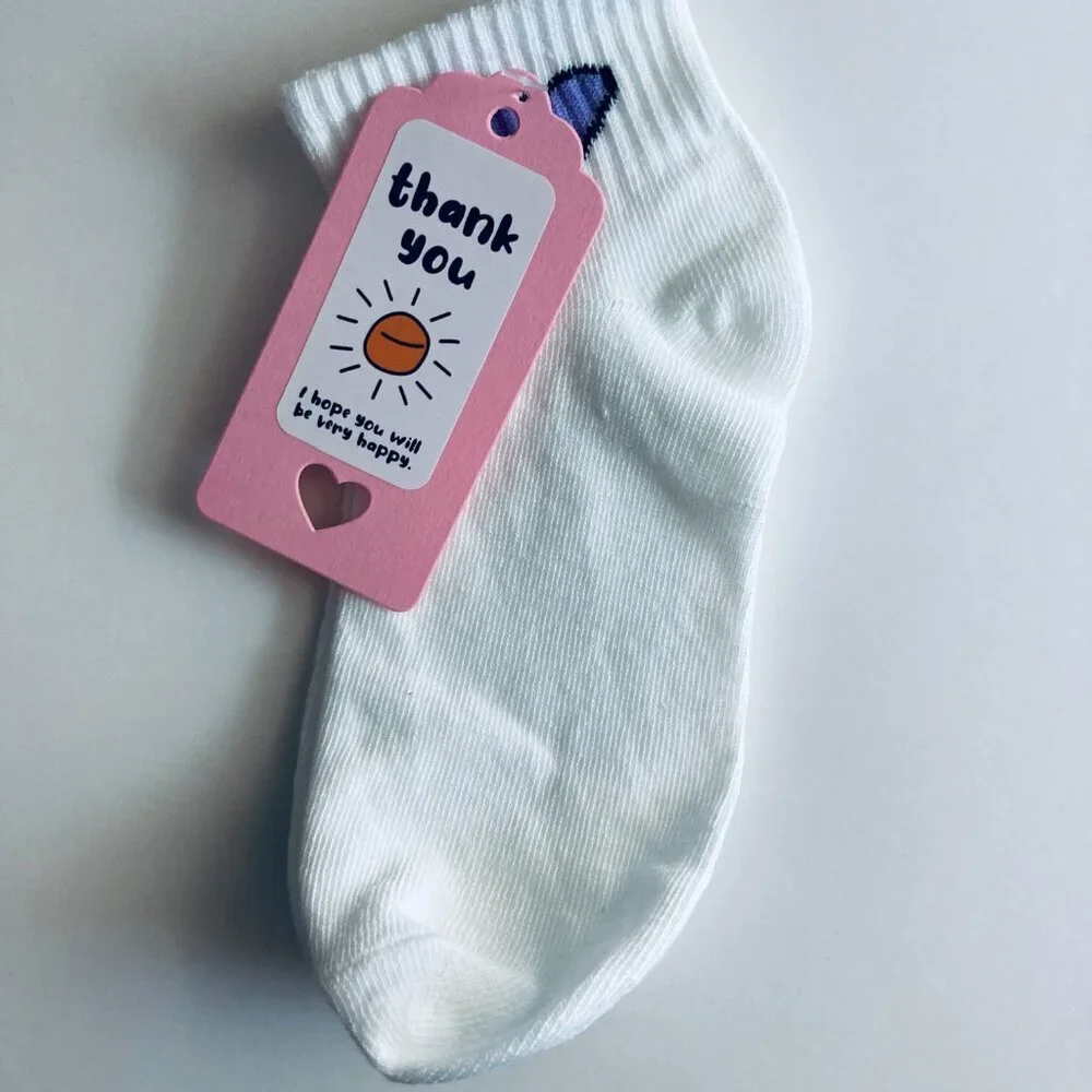 🍒 5/$25 🍒 Women's Ankle Crew Socks with Hearts White & Purple
